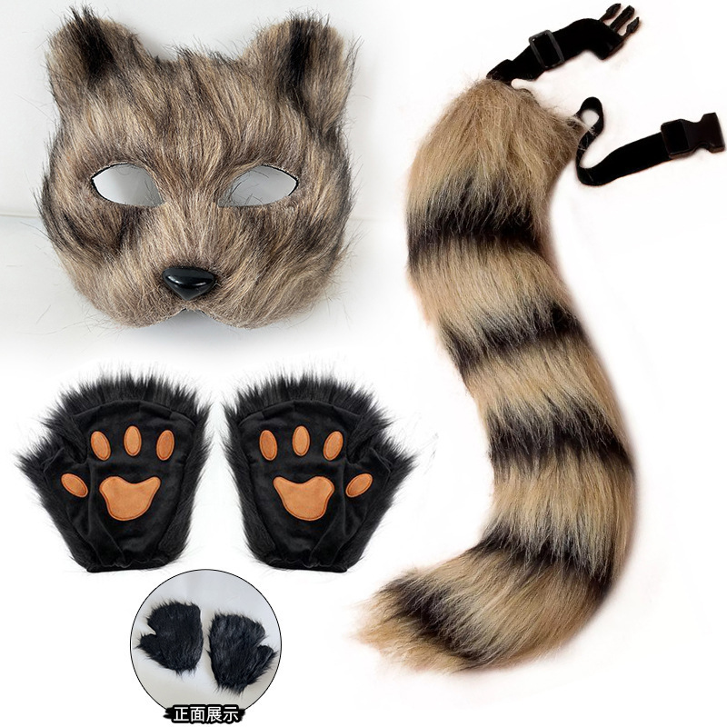 熊掌兽爪猫爪手套半指cosplay漫展道具可爱长毛绒万圣节手套欧美|undefined