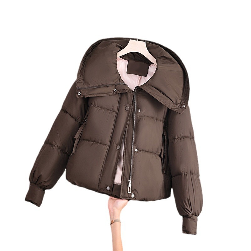 Camacos de algodón de pluma de mujer corta y suelta, ropa de algodón coreana de cuello grande, 2025 moda, nueva chaqueta de algodón pequeña, abrigo grueso