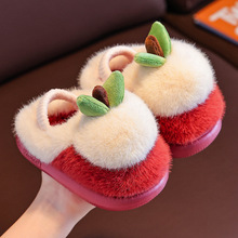儿童棉拖鞋女童冬季新款卡通苹果室内防滑居家公主女孩宝宝毛拖鞋