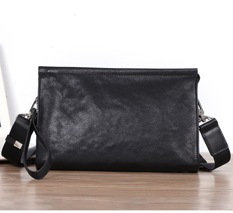 Túi đeo chéo nam đa năng da bò thật 29×11×17 cm, túi đeo vai kiêm túi cầm tay phong bì — Màu đen chi tiết 7