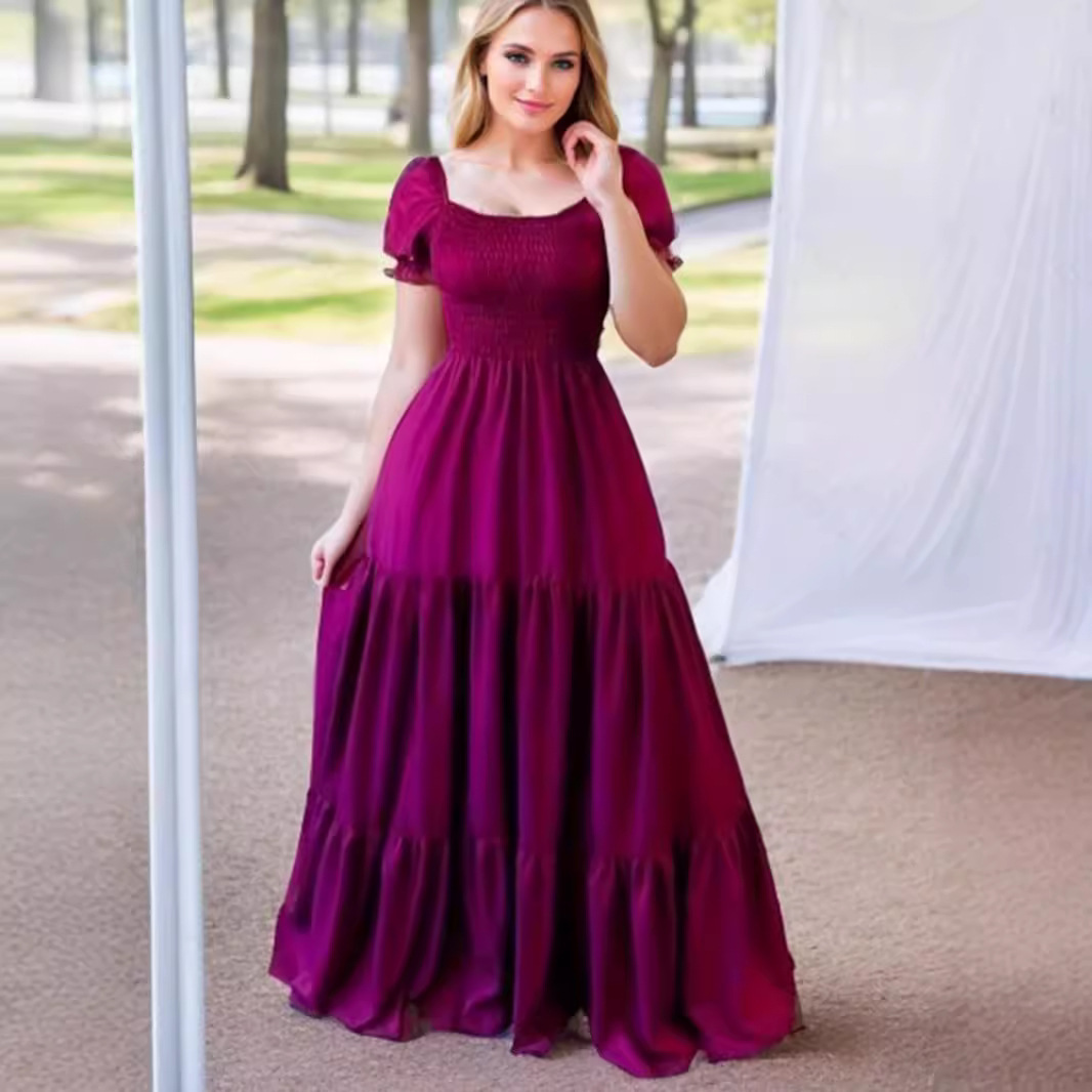 Women's Square-Neck Maxi Solid Color Office Dress