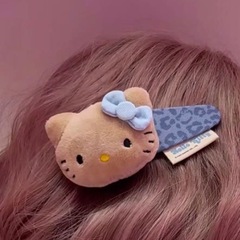 日系hellokitty发夹豹纹kt猫发卡可爱毛绒卡通发饰少女刘海侧边夹