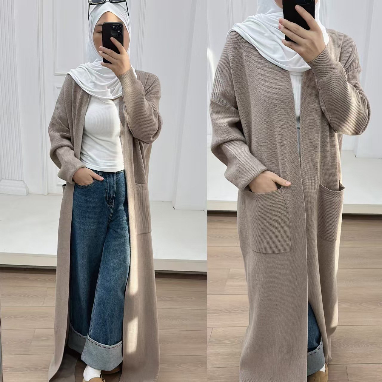 Loriya2024 Dubai Turkey Autumn Winter Thick Knitted Dress Robe Cardigan LR906_ecoleips.com