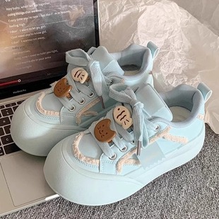 Korean Style All-match Sneakers Women's 2025 New Spring and Autumn Student White Thick Sole Shoes Ins Trendy Casual Bread Shoes