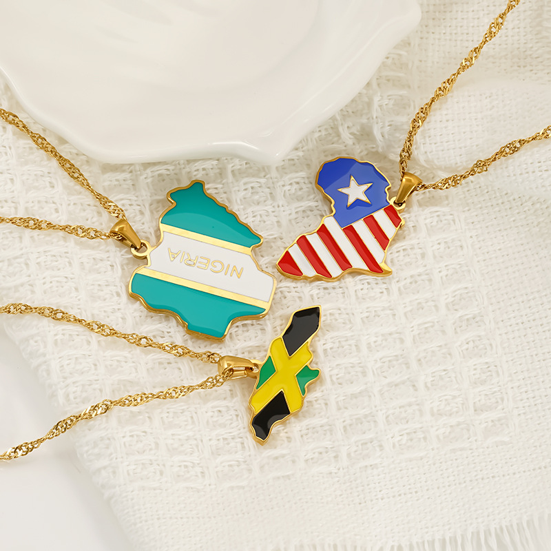 Wholesale Jewelry Hip-Hop Streetwear National Flag Map 304 Stainless Steel Enamel Pendant Necklace Singapore Chain display picture 9