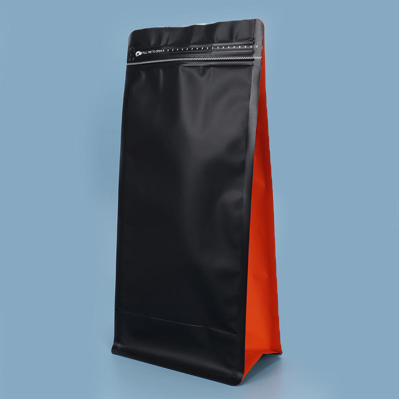 Spot bolsa de envasado de alimentos sellada de ocho lados válvula de gas de nuez cremallera lateral bolsa autovertical cremallera fácil de rasgar bolsa sellada de granos de café