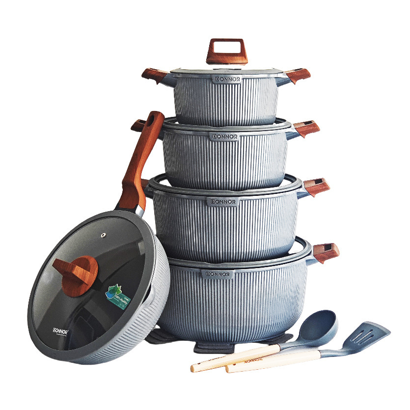 Personalizado DONNOR AYA 15 piezas de conjunto de goma de madera de aluminio fundido no pegajoso conjunto de platos de aluminio de mármol