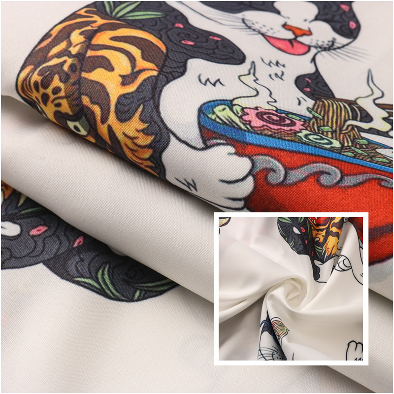 Camisa informal de manga corta con cuello solapa, holgada, con estampado digital de gato de la suerte, estilo cárdigan de marca de moda para parejas, ideal para el verano y el comercio exterior.