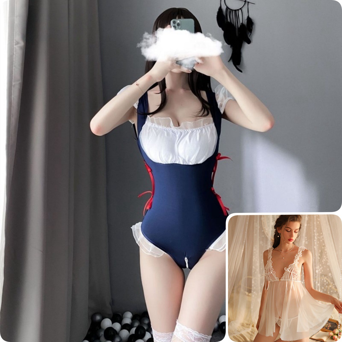 퓨어디자이어 메이드원피스(블루) +0574 프론트버튼 나이트가운