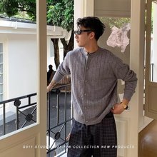 韩国男装代购直LOGAN意大利山羊绒麻花纹亲肤轻熟圆领针织开衫