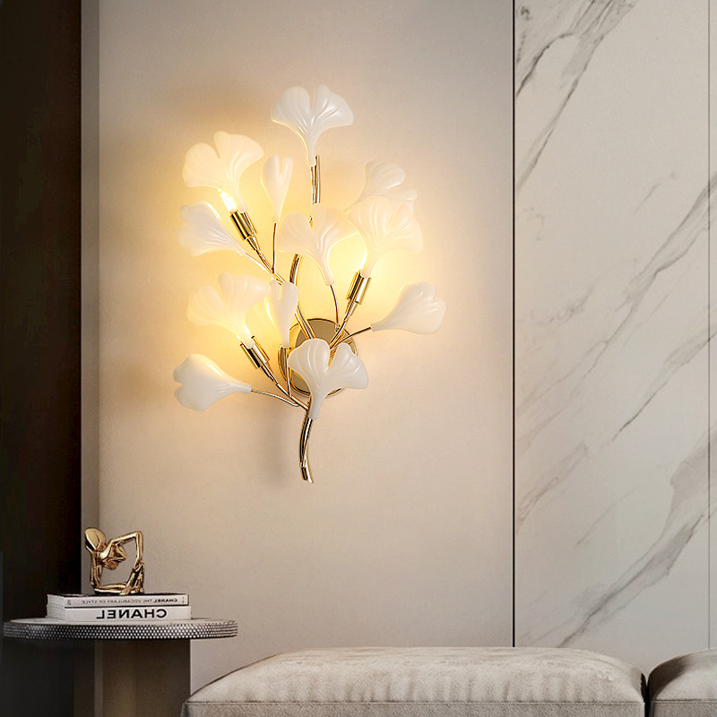 Ginkgo pasillo lámpara de fondo iluminación artística nórdica lujo lámpara de cama pasillo luz Ginkgo lámpara de pared cabeza de cama