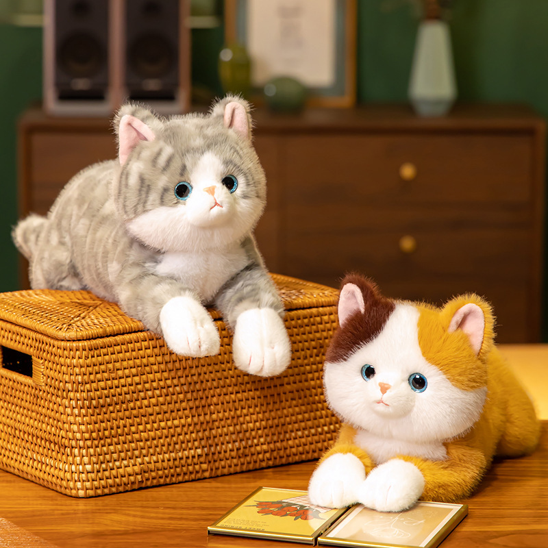 赛特嘟嘟条纹仿真趴款呆呆猫抱枕小猫咪公仔睡觉抱玩偶女生生日礼|undefined