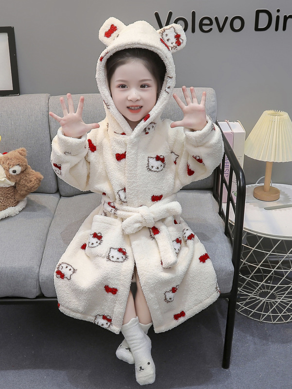 女童珊瑚绒睡袍秋冬季加厚2025新款小女孩宝宝浴袍儿童法兰绒睡衣|undefined