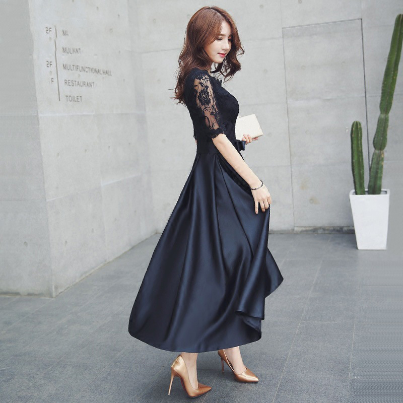Small black evening dress women's banquet temperament formal occasion birthday performance host dress can be worn at ordinary times