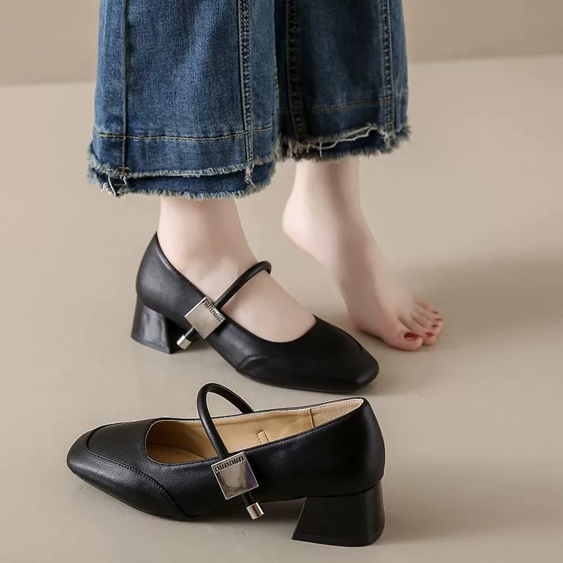 Французская одиночная обувь женская 2025 новый осенний толстый каблук на каблуках с юбкой темперамент Мэри Джейн женская обувь поздняя ночь обувь