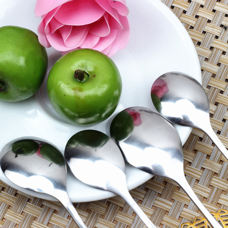 Cuchara de acero inoxidable con mango ligero postre cuchara de café mango largo cuchara de mezcla hogar comiendo vajilla de acero inoxidable