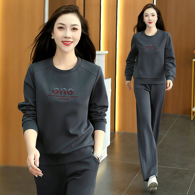 品牌妈妈长袖运动套装女2025秋季新款时尚洋气圆领休闲卫衣两件套|undefined