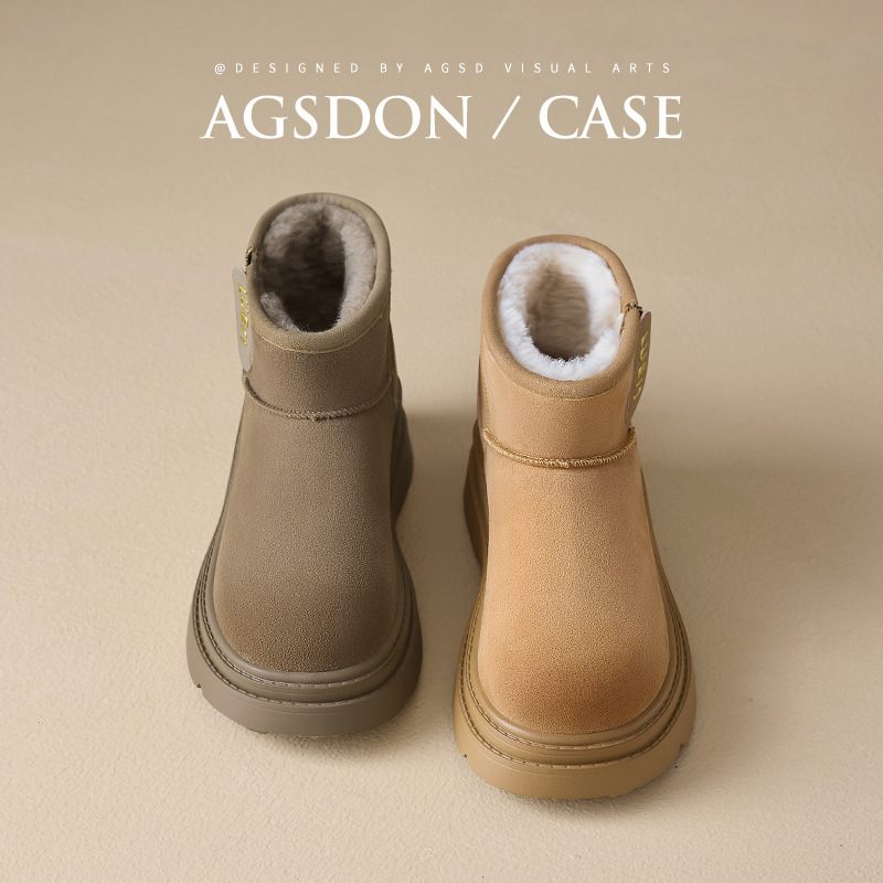 Augu Lion Dengjia terciopelo botas de nieve para mujeres 2025 nuevo invierno engrosado zapatos de algodón de moda botas de pan gruesas