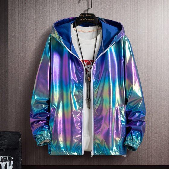Summer dazzling reflective sunscreen men's ice silk ultra-thin couple color thin jacket fashion gradient coat wholesale