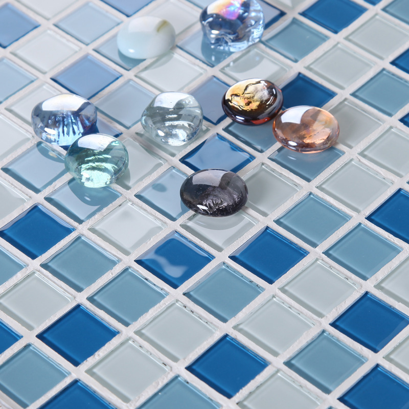 Toilet Bathroom Decoration Mirror Glass Mosaic Tile Interior Wall Swimming Pool Zirconium Blue Promotion White Crystal Floor Tile