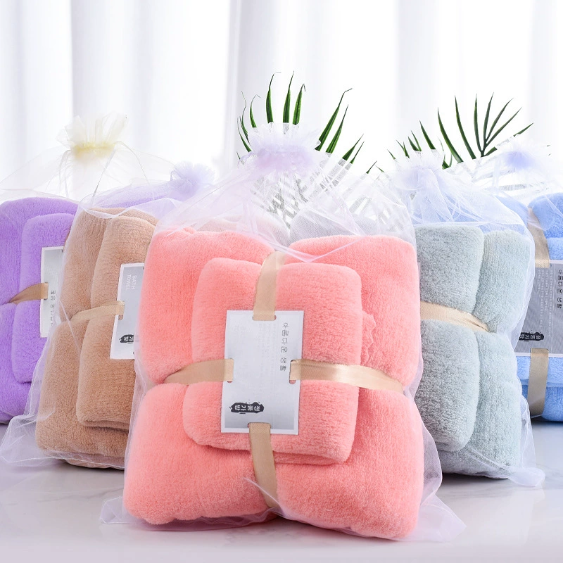 High-end coral soft bath towel, set, increased thickness, water absorbent, wholesale