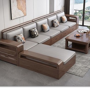Solid Wood Sofa Modern Casual Living Room Household Winter and Summer Dual-Use High Box Drawer Storage Wooden Sofa Furniture New