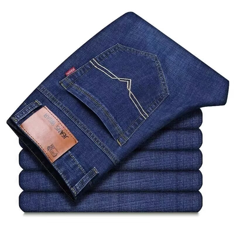 Cross-Border Fleece Jeans Men's Winter Slim Straight Casual Pants Autumn and Winter Thick Wear-Resistant Work Clothes Pants