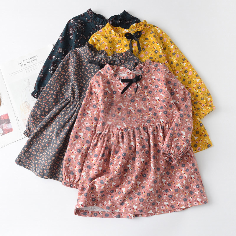 Cross-border new girls dress cotton spring and autumn floral lace-up children's dress foreign style princess dress wholesale