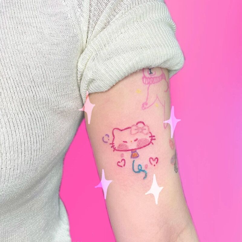 New Colorful Line Balloon Cat Tattoo Simple Japanese Style Internet Celebrant Arm Wrist Waterproof and Long-lasting Women New Colorful Line Balloon Cat Tattoo Simple Japanese Style Internet Celebrant Arm Wrist Waterproof and Long-lasting Women