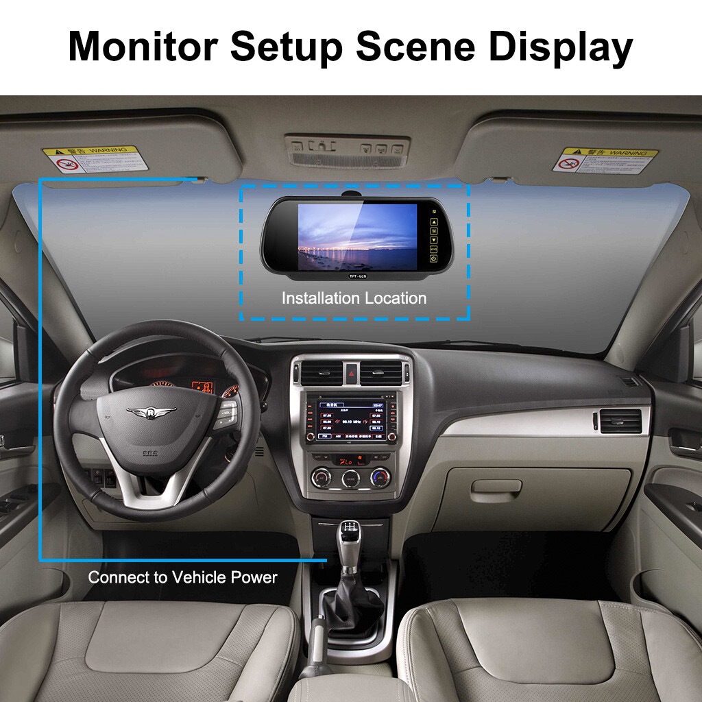 Hd 7inch Rearview Mirror Monitor + 3-in-1 Parking Radar Sensor Reversing Camera Rear View