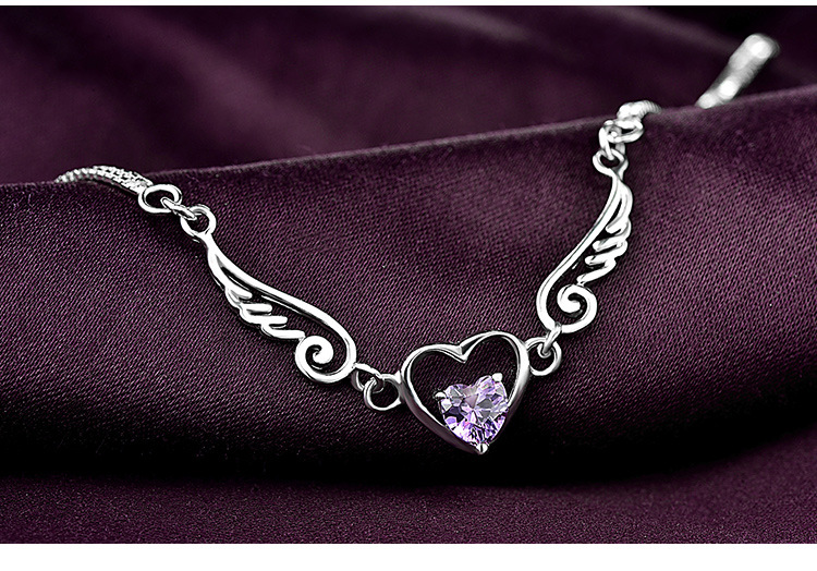 S925 Sterling Silver Heart Diamond Wings Bijoux En Argent Simples Coréens display picture 4