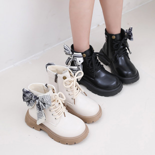 Girls' Martin Boots British Style Short Boots Sweet Children's Boots Autumn and Winter Princess Fashion Ribbon Butterfly Stylish Single Boots