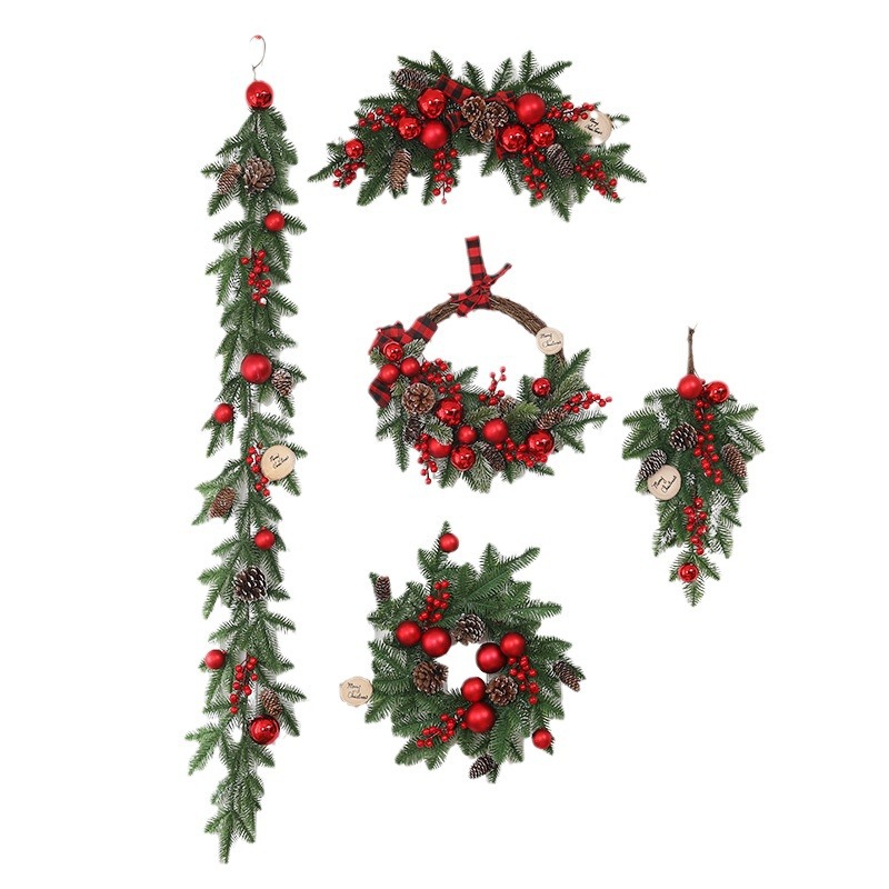 [En Stock al por mayor] Corona de Navidad decoración de Navidad árbol colgante de pared de ratán 405070cmPE cuerno Flor de Navidad