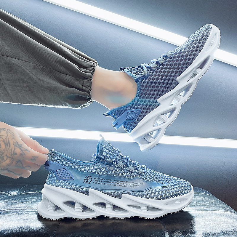 Zapatos de hombre con hoja, zapatos de malla fina transpirables de verano, zapatos de moda ligeros para estudiantes con superficie de malla voladora