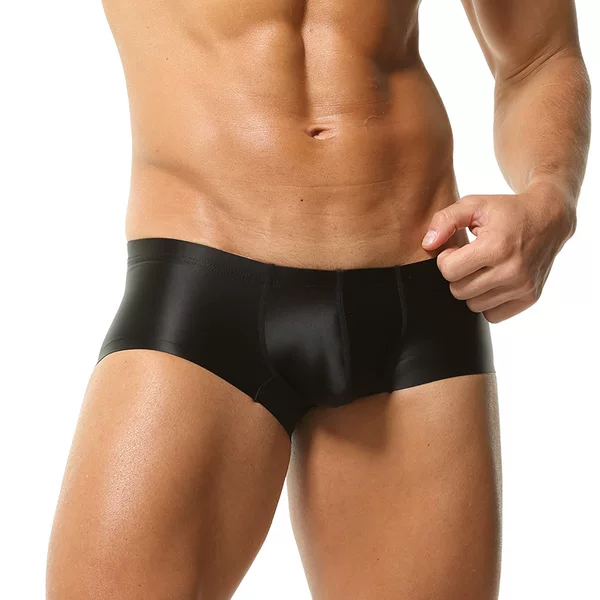 Imitation Satin Men's Underwear, Solid Color, Glossy and Silky, U-Convex Yoga Fitness Running Casual Low-Waist Large Size Boxer Briefs