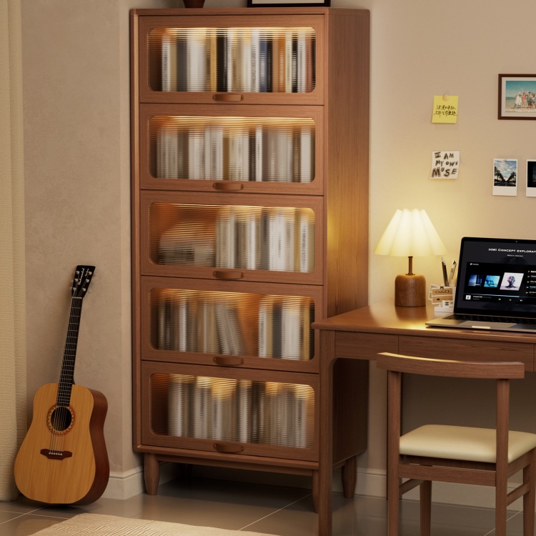 实木书柜玻璃门防尘家用置物架一体防尘靠墙落地儿童书y*