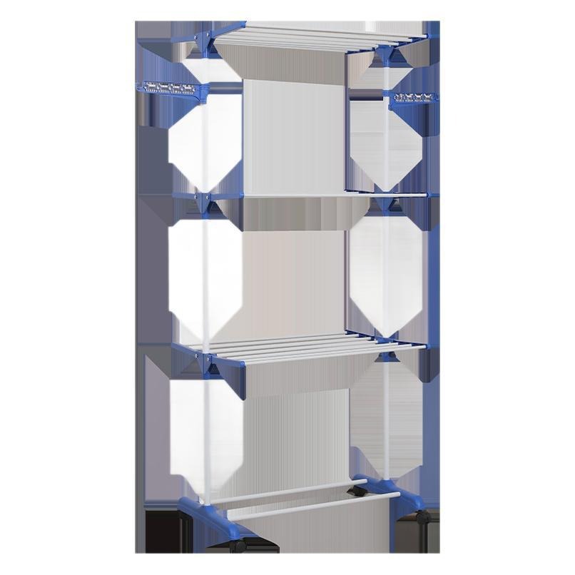 Tendedero de ropa simple de un solo poste, tendedero de pie plegable multifuncional de tres niveles para exteriores, tendedero de balcón con forma de ala