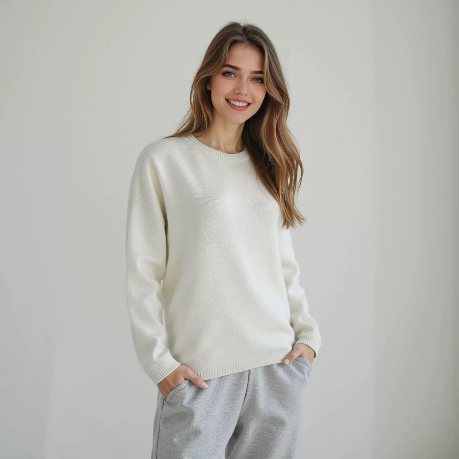 【衡嘉HJ】无缝一体羊毛衫宽松圆领25秋冬针织衫女新款毛衣