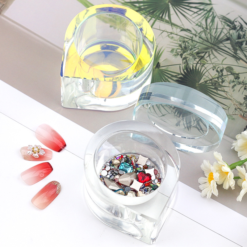 Taza de lavado de lápices de cristal transfronteriza de alta calidad, manicura en forma de gota, taza de cristal gruesa con tapa, taza líquida, color AB