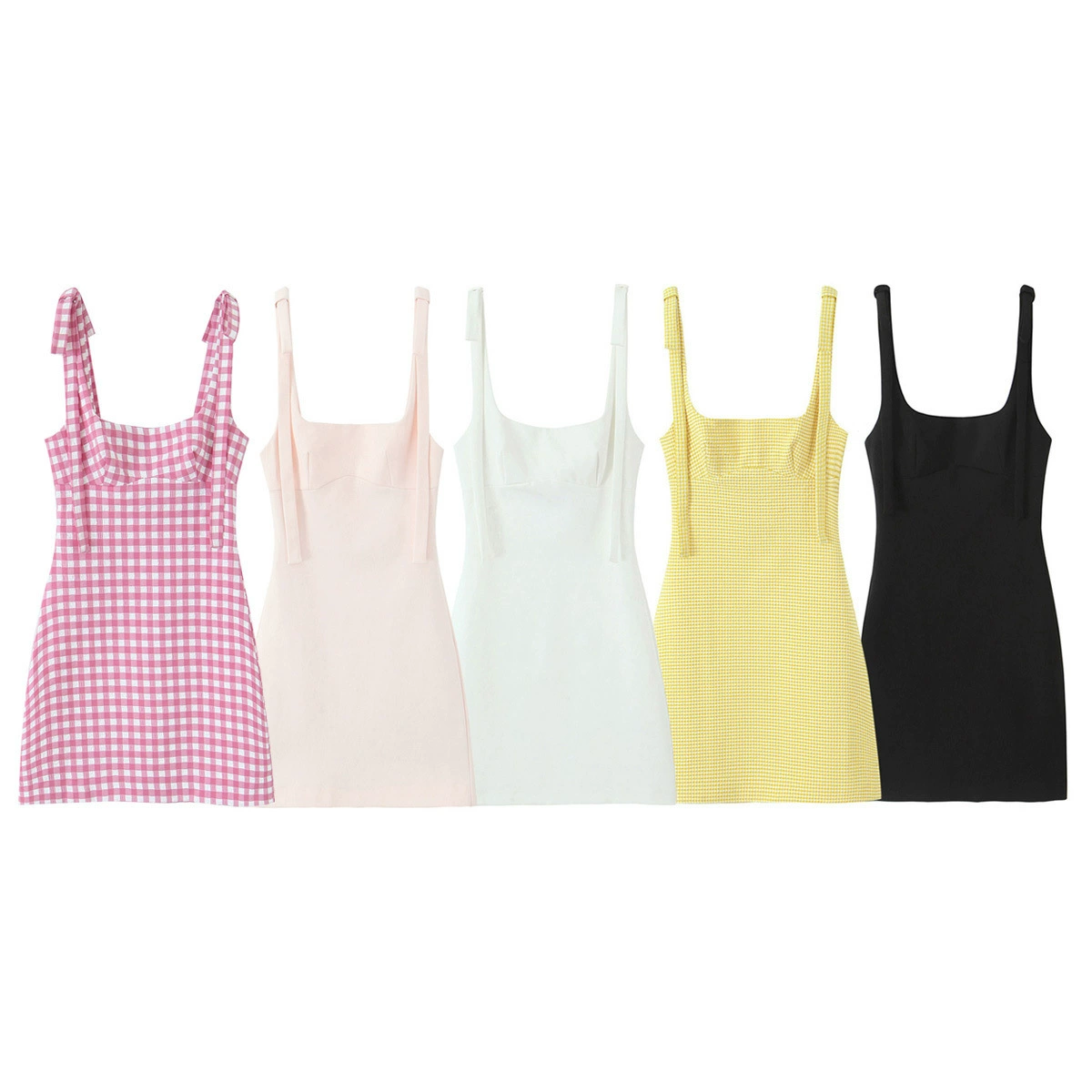 PB & ZA Женская одежда 2025 лето новый стиль премиум-стиль мода бант маленькое платье в клетку 2180305