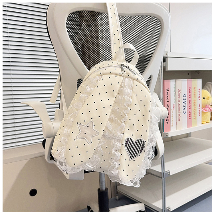 Indigo Smoke Mesh Bunny Ear Student Backpack Japanese Style Cute Girls School Bag High-Value Casual Versatile Travel Shoulder Backpack