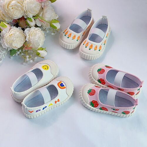Girls canvas shoes 2024 spring new campus dance shoes, comfortable soft-soled white shoes, trendy for 1 to 6 years old