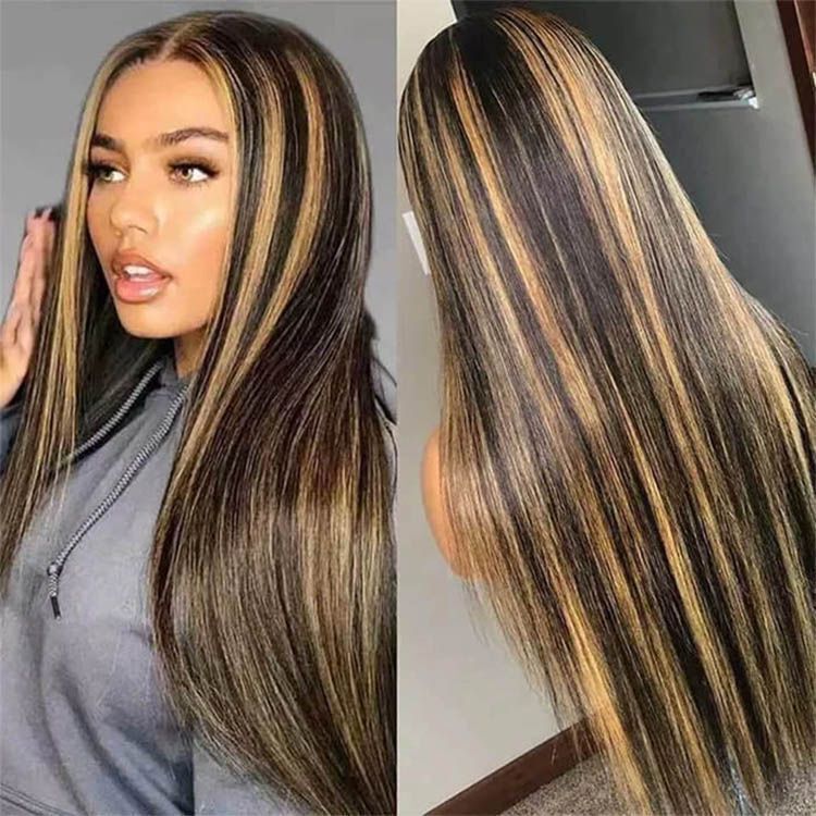 Jazzhair real human hair 180% density P4/27# bone straight 13x4 lace cross-border wig head cover