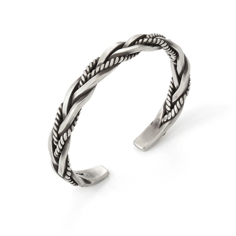 12g Weight No Inlaid Inlay Material Copper Material Geometric Pattern Unisex Gender Simple Style Style Fashion 925 Sterling Silver Woven Twist Open Adjustable Bracelet 1