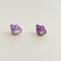 韓國簡約氣質美樂蒂耳釘女熱縮片耳環耳飾學生禮物飾品