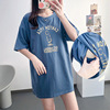 Real shot 2021 summer Mid length version Short sleeved pregnant woman T-shirt postpartum Exorcism lactation Large Summer wear