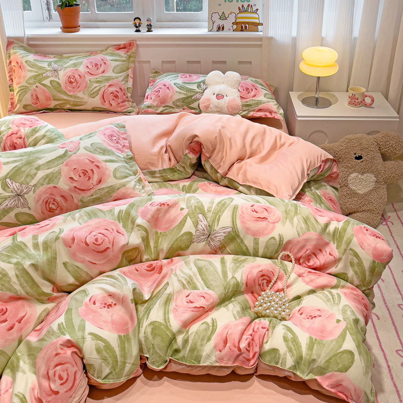 ins美式田园风小清新碎花被套四件套春季床上用品学生床单人3件套