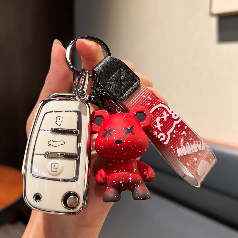 체리 A-접이식 3 키 [싱글 쉘 화이트] + 레드 폭력 곰 펜던트