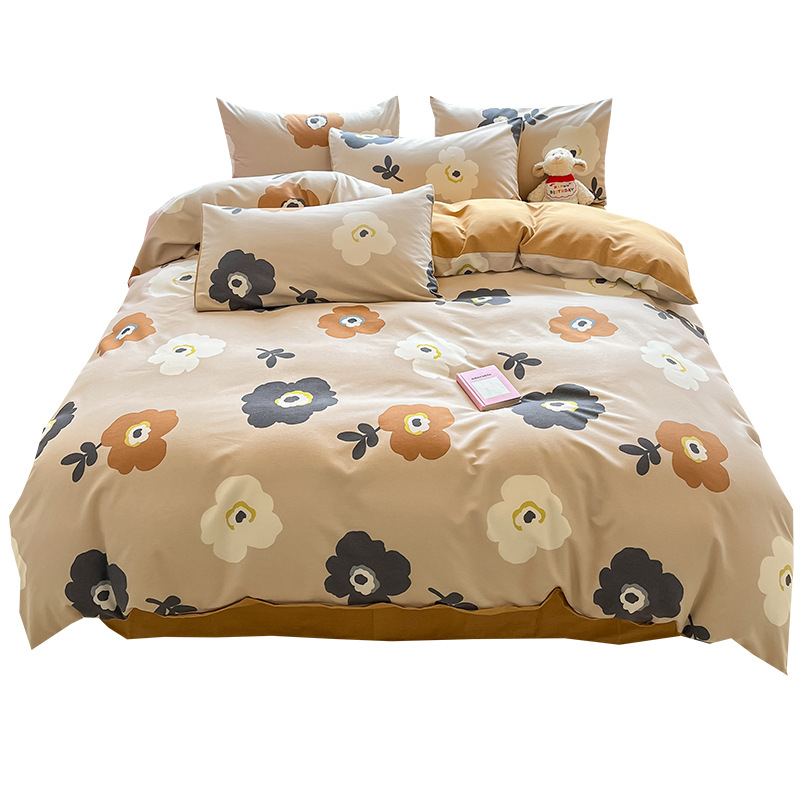 100% algodón engrosado cuatro piezas cubierta de edredón de algodón puro cubierta de sábanas de cama estilo de cama primavera / otoño / invierno ropa de cama