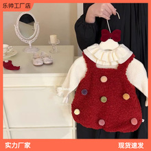 女宝宝可爱连衣裙2024冬装女童加绒加厚花苞圣诞元背心裙子耐用